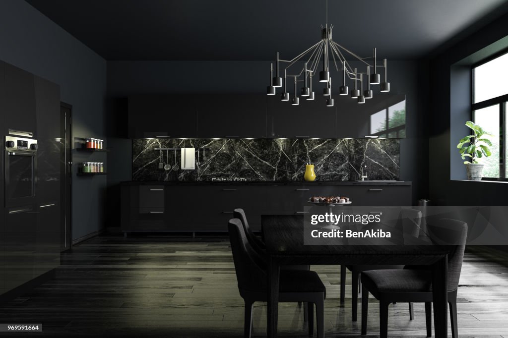 Black Modern Kitchen Interior High-Res Stock Photo - Getty Images