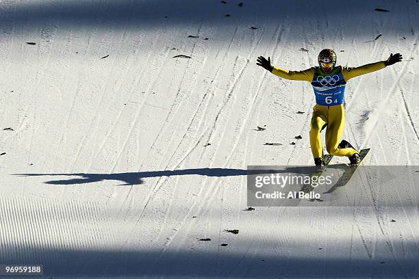 Noriaki Kasai of Japan competes in the men's ski jumping team event on day 11 of the 2010 Vancouver Winter Olympics at Whistler Olympic Park Ski...