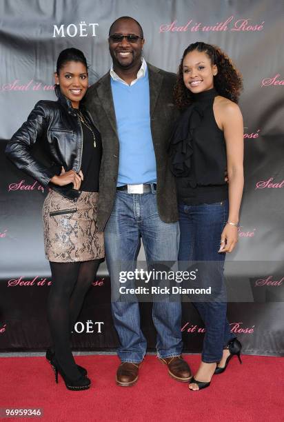 Actress Denise Boutte, Producer Roger Bobb and Actress Demetria McKinney attend Moët & Chandon Present Seal It With Rose' Sunday Brunch at Aja on...