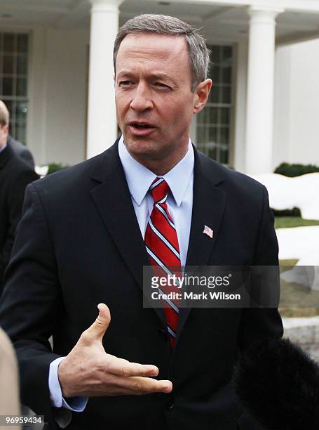 Maryland Governor Martin O'Malley speaks to reporters after meeting with President Barack Obama at the White House on February 22, 2010 in...