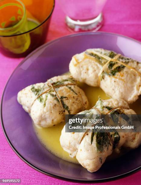 veal escalope in membrane,mustard sauce - mustard sauce stock pictures, royalty-free photos & images