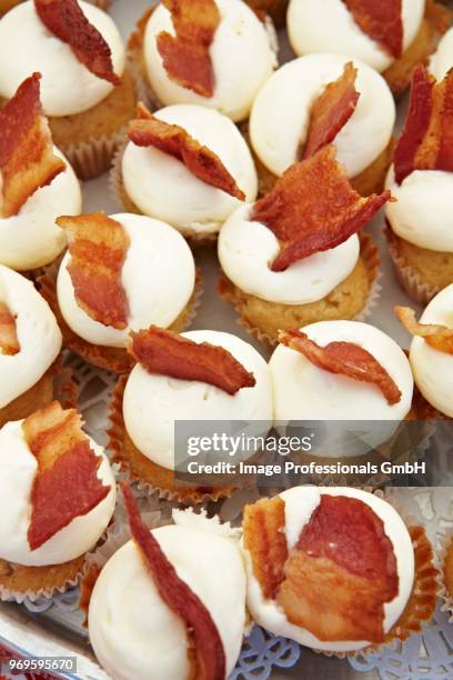 cream cheese and bacon cupcakes; from above - cheese spread stock pictures, royalty-free photos & images