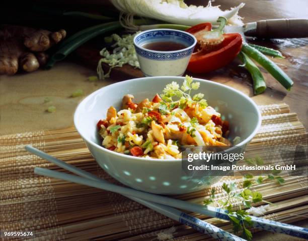 fried rice with vegetables - chervil stock pictures, royalty-free photos & images