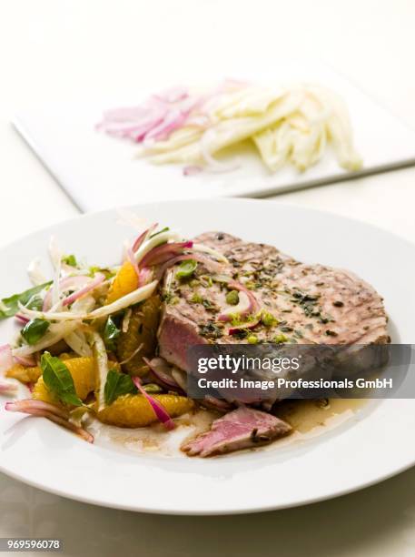 tuna with orange and fennel salad - side salad stock pictures, royalty-free photos & images