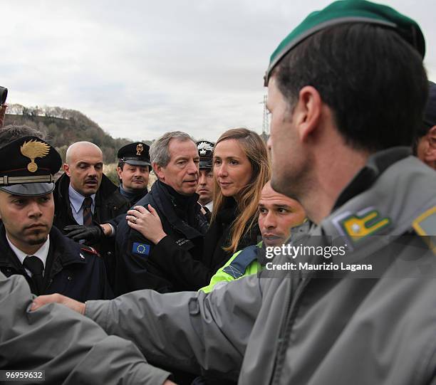 Head of civil protection, Guido Bertolaso and Minister of Environment Stefania Prestigiacomo visit the town of Maierato on February 22 near Reggio...