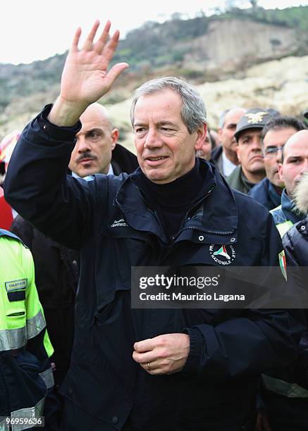 Head of civil protection, Guido Bertolaso, visits the town of Maierato on February 22 near Reggio Calabria, Italy. The southern Italian town was hit...