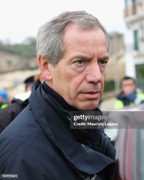 Head of civil protection, Guido Bertolaso, visits the town of Maierato on February 22 near Reggio Calabria, Italy. The southern Italian town was hit...