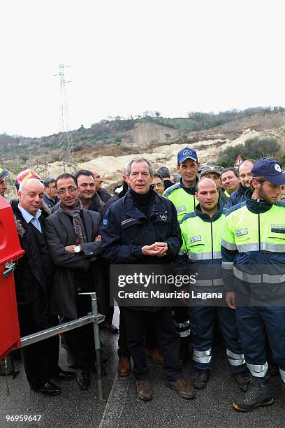 Head of civil protection, Guido Bertolaso, visits the town of Maierato on February 22 near Reggio Calabria, Italy. The southern Italian town was hit...