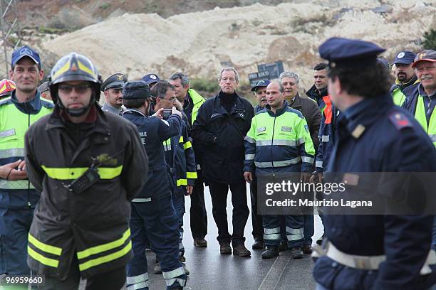 Head of civil protection, Guido Bertolaso, visits the town of Maierato on February 22 near Reggio Calabria, Italy. The southern Italian town was hit...