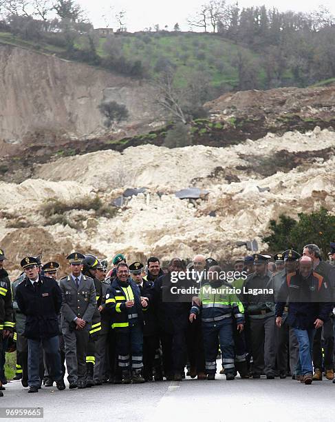 Head of civil protection, Guido Bertolaso, visits the town of Maierato on February 22 near Reggio Calabria, Italy. The southern Italian town was hit...