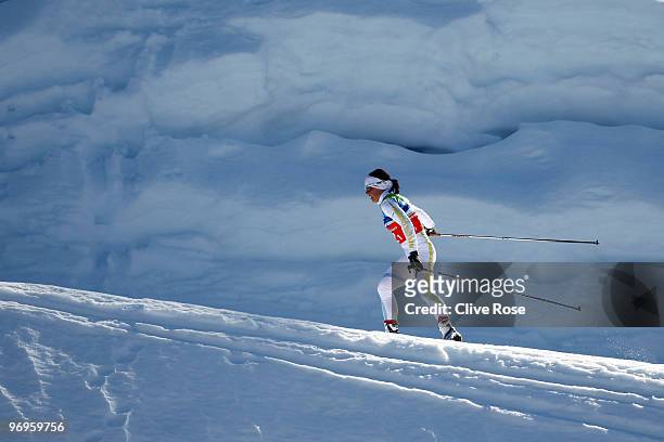 Charlotte Kalla of Sweden competes during the cross country skiing ladies team sprint semifinal on day 11 of the 2010 Vancouver Winter Olympics at...