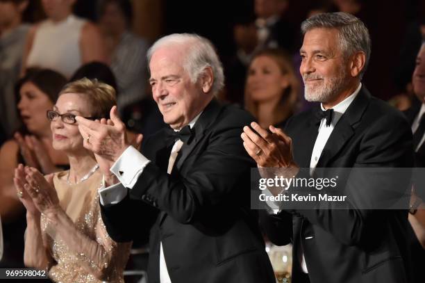 Nina Bruce Warren, Nick Clooney and honoree George Clooney attend the American Film Institute's 46th Life Achievement Award Gala Tribute to George...
