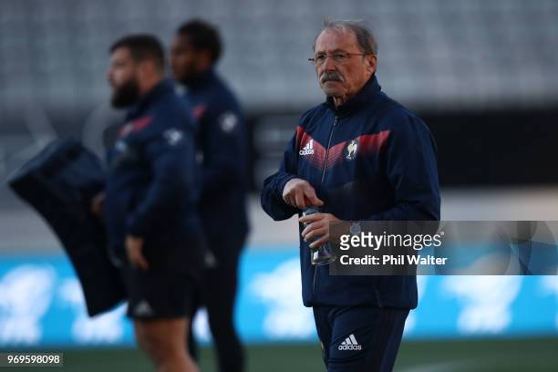 France coach Jacques Brunel looks on during the France Captain's Run at Eden Park on June 8, 2018 in Auckland, New Zealand.