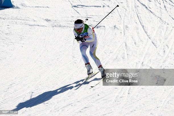 Charlotte Kalla of Sweden competes during the cross country skiing ladies team sprint semifinal on day 11 of the 2010 Vancouver Winter Olympics at...
