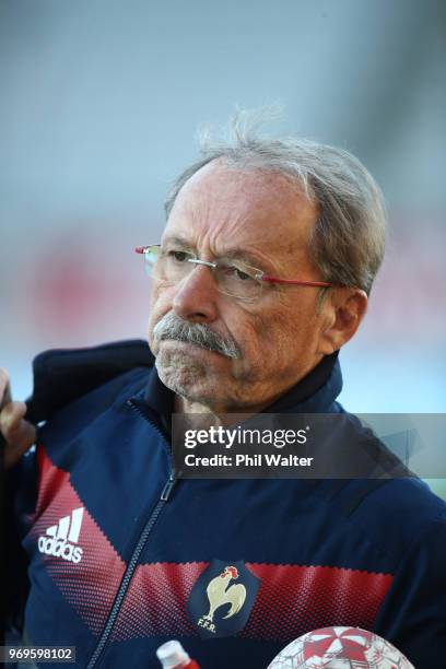 France coach Jacques Brunel looks on during the France Captain's Run at Eden Park on June 8, 2018 in Auckland, New Zealand.