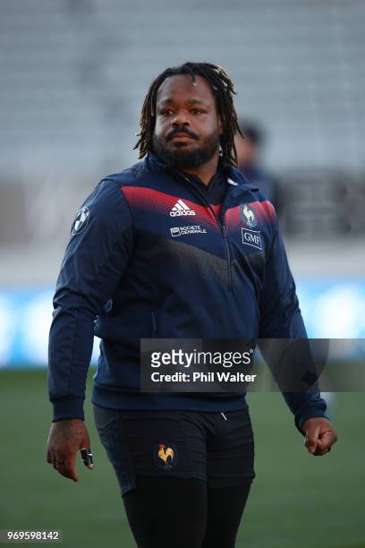 Mathieu Bastareaud of France looks on during the France Captain's Run at Eden Park on June 8, 2018 in Auckland, New Zealand.