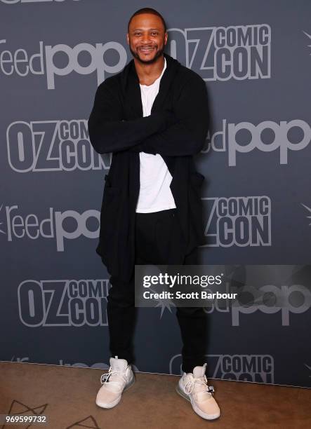 David Ramsey poses during a photo call ahead of Oz Comic Con on June 8, 2018 in Melbourne, Australia.