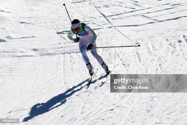 Charlotte Kalla of Sweden competes during the cross country skiing ladies team sprint semifinal on day 11 of the 2010 Vancouver Winter Olympics at...