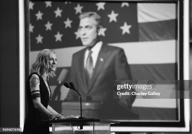 Cate Blanchett speaks onstage during the American Film Institute's 46th Life Achievement Award Gala Tribute to George Clooney at Dolby Theatre on...