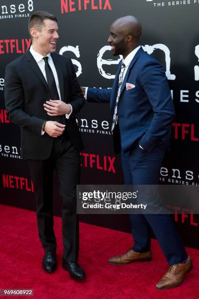 Brian J. Smith and Toby Onwumere attend Netflix's "Sense8" Series Finale Fan Screening at ArcLight Hollywood on June 7, 2018 in Hollywood, California.