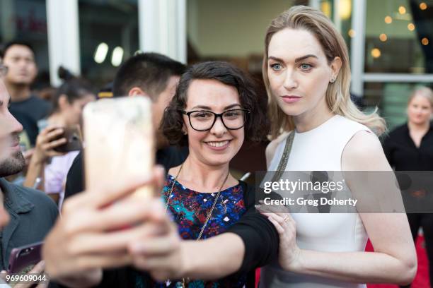 Jamie Clayton takes a selfie with a fan at Netflix's "Sense8" Series Finale Fan Screening at ArcLight Hollywood on June 7, 2018 in Hollywood,...