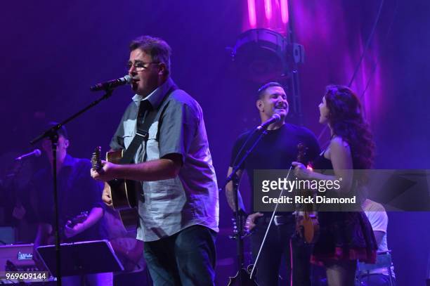 Vince Gill and Ty Herndon perform onstage at the GLAAD + TY HERNDON's 2018 Concert for Love & Acceptance at Wildhorse Saloon on June 7, 2018 in...