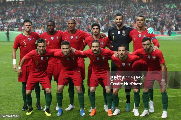Portugal's starter team before the FIFA World Cup Russia 2018 preparation football match Portugal vs Algeria, at the Luz stadium in Lisbon, Portugal,...