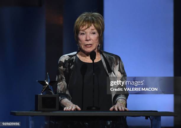 Actress Shirley MacLaine addresses the crowd during the 46th American Film Institute's Life Achievement Award Gala Tribute at the Dolby theatre in...
