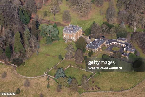 Aerial Photograph of Eydon Hall, Northamptonshire on February 16th, 2018. This grade 1 listed building, built in the Palladian style, is located just...