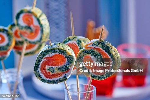 Omelette rolls with wasabi and smoked salmon (party food) Omelette rolls with wasabi and smoked salmon (party food)