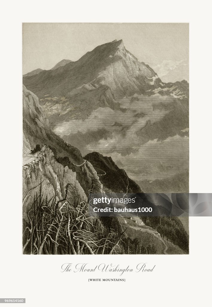 Mount Washington Road, White Mountains, New Hampshire, United States, American Victorian Engraving, 1872
