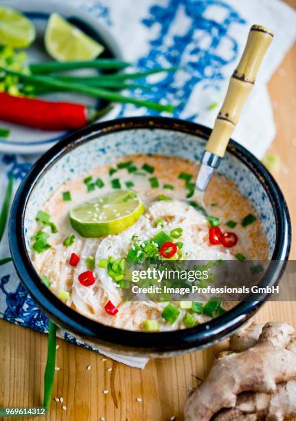 coconut soup with glass noodles (asia) - fideo transparente fotografías e imágenes de stock