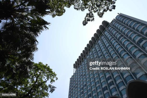 The Shangri-La hotel, where US President Donald Trump will reportedly stay during the June 12 summit with North Korean leader Kim Jong Un, is seen in...