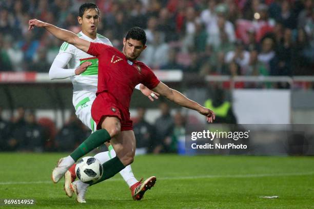 Portugal's forward Goncalo Guedes scores a goal during a friendly match Portugal x Argelia in Luz Stadium Lisbon, on June 7, 2018.