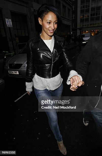 Amelle Berrabah of the Sugababes sighted leaving BBC Radio One studios on February 22, 2010 in London, England.