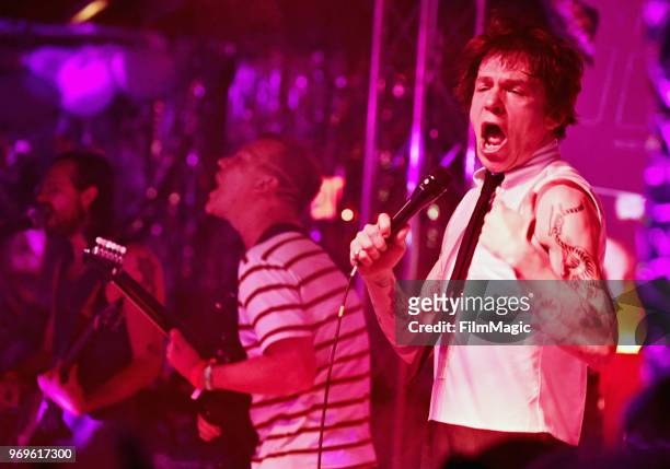 Nick Bockrath, Brad Shultz, Matt Shultz of Cage the Elephant perform at Happy Roo Day at Plaza 9 during day 1 of the 2018 Bonnaroo Arts And Music...
