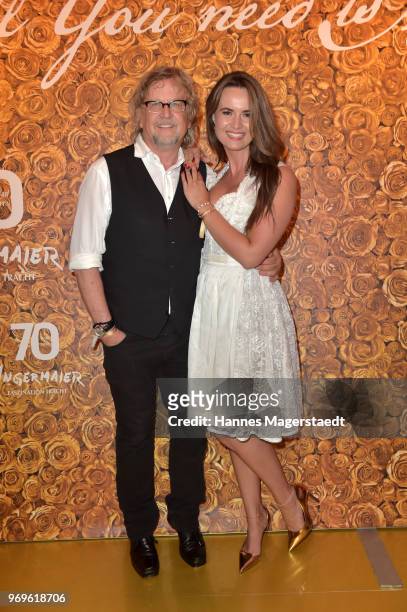Martin Krug and his girlfriend Martina Nicia during the 70th anniversary celebration of the clothing company Angermaier at Deutsches Theatre on June...