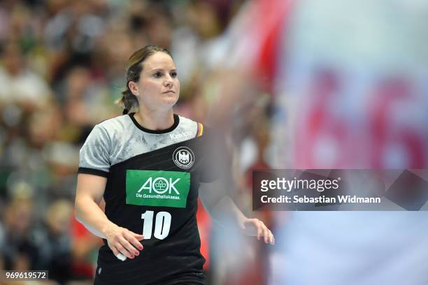 Anna Loerper of Germany looks on during the Women's handball International friendly match between Germany and Poland at Olympiahalle on June 6, 2018...