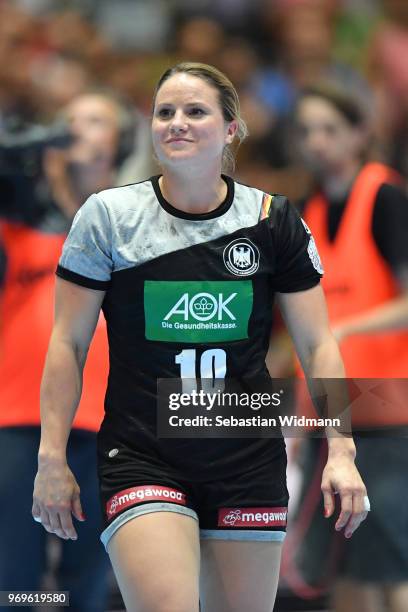 Anna Loerper of Germany looks on during the Women's handball International friendly match between Germany and Poland at Olympiahalle on June 6, 2018...