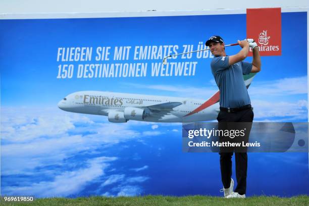 Nicolas Colsaerts of Belgium tees off on the 13th hole during day two of The 2018 Shot Clock Masters at Diamond Country Club on June 8, 2018 in...