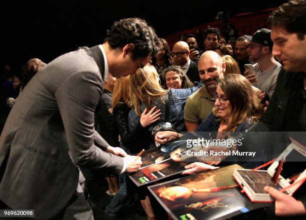 Actor Max Minghella signs autographs at Hulu's "The Handmaid's Tale" FYC at Samuel Goldwyn Theater on June 7, 2018 in Beverly Hills, California.