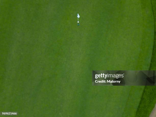 golf course. putting green. directly above, aerial view, drone point of view - putting green overhead stock pictures, royalty-free photos & images