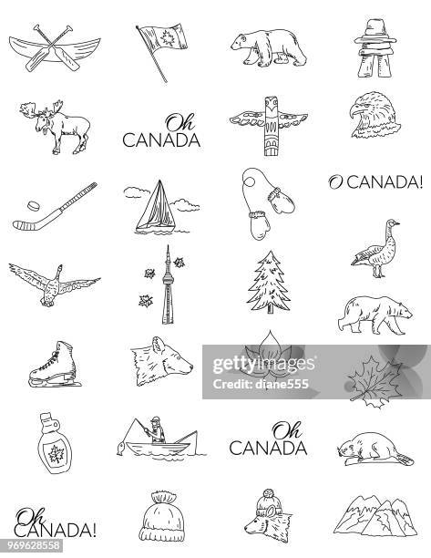 illustrations, cliparts, dessins animés et icônes de schémas de doodle canada - élan
