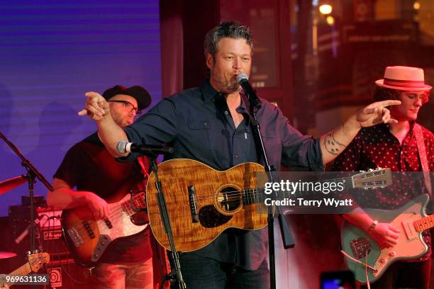 Blake Shelton performs on stage at Spotify's Hot Country Presents Hunter Hayes, Chris Lane, Michael Ray and more at Ole Red During CMA Fest at Ole...