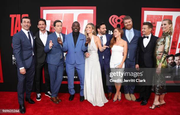 Jon Hamm, Jeff Tomsic, Ed Helms, Hannibal Buress, Annabelle Wallis, Jake Johnson, Isla Fisher, Steve Berg, Jeremy Renner and Leslie Bibb attend the...