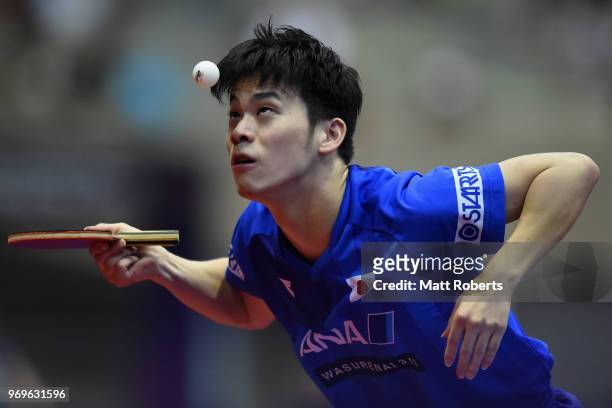 Masaki Yoshida of Japan competes against Cheng-Ting Liao of Chinese Taipei during the men's singles round one match on day one of the ITTF World Tour...