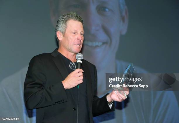 Lance Armstrong receives award at Babes for Boobs Live Auction Benefiting Susan G. Koman LA at El Rey Theatre on June 7, 2018 in Los Angeles,...