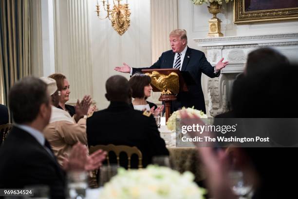 President Donald J. Trump speaks during an IFTAR event in the State Dining Room of the White House on Wednesday, June 06, 2018 in Washington, DC.