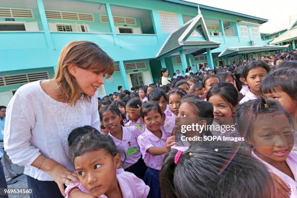 Former journalist and creator of the NGO "Toutes à l'école" Tina Kieffer at the Gathering of all the 1100 schoolgirls in the courtyard of the school...