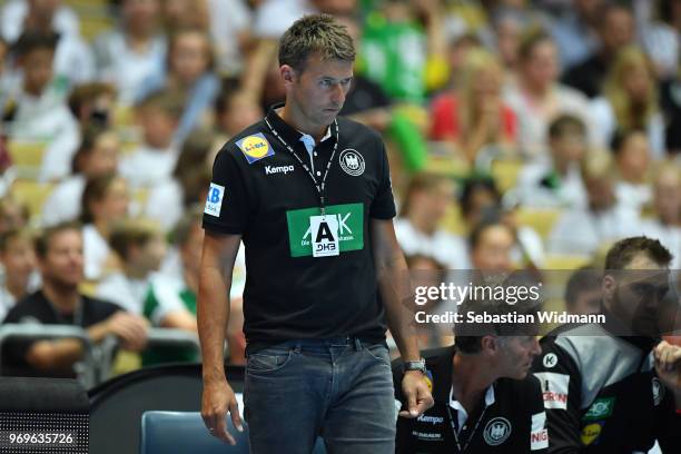 Head coach Christian Prokop of Germany looks on during the handball International friendly between Germany and Norway at Olympiahalle on June 6, 2018...